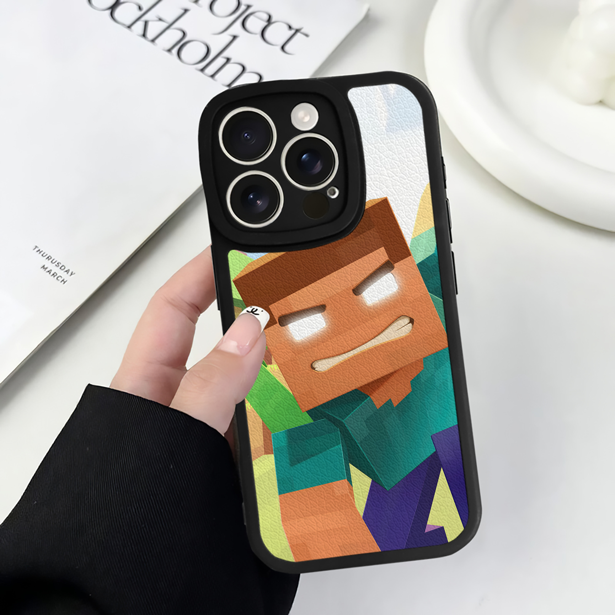 （画像用） マインクラフト ブロックの世界 Minecraft MC Block world 【iPhone 16シリーズ対応】シリコンスマホケース（レザー調） 材質：シリコン